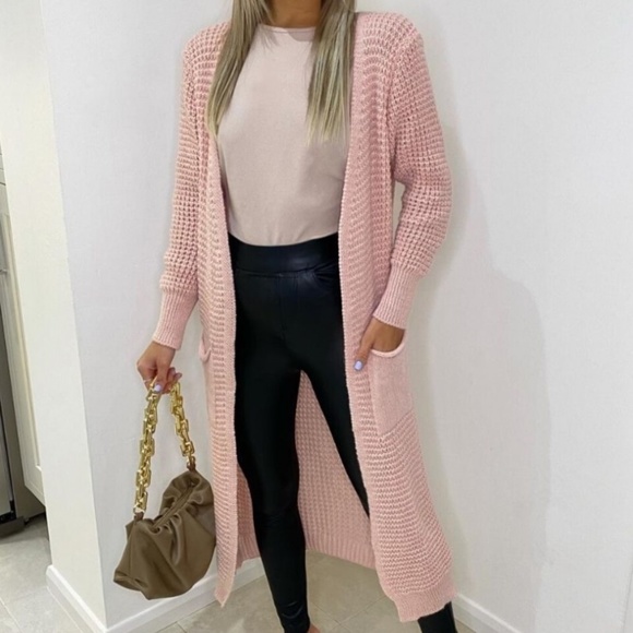 Tops - Pink Chunky Knit Maxi Cardigan